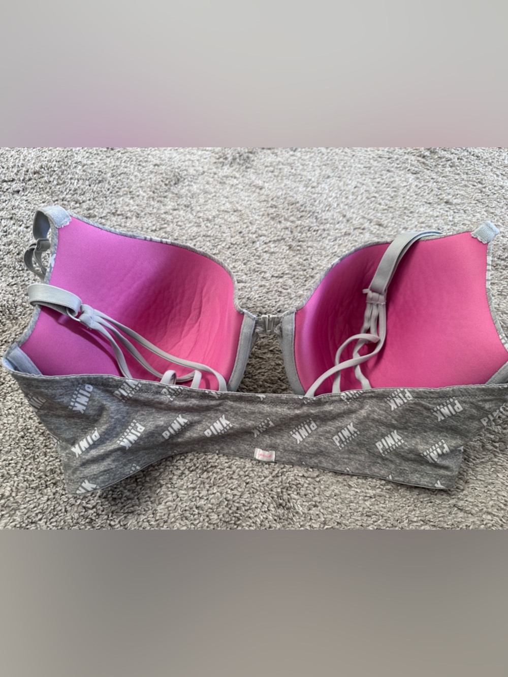 Victoria's Secret Pink Logo Push Up Wear Everywhere Bra Gray 38DD - Picture 2 of 8